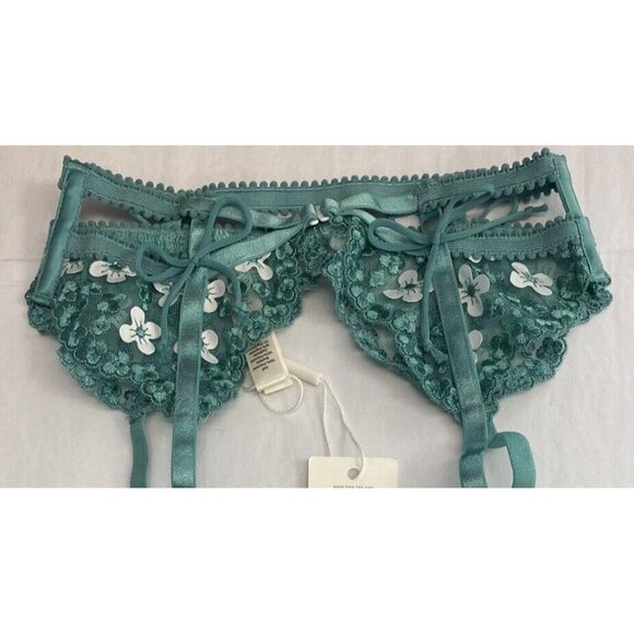 For Love & Lemons XXS Garter Belt Daisy Embroidered Green White New NWT - Picture 9 of 9